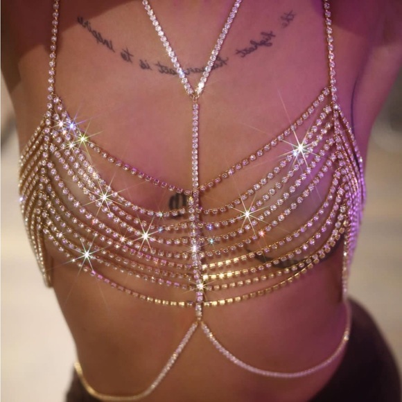 Rhinestone gold body jewelry chain 2mm crystal Medium x1 - Picture 6 of 7